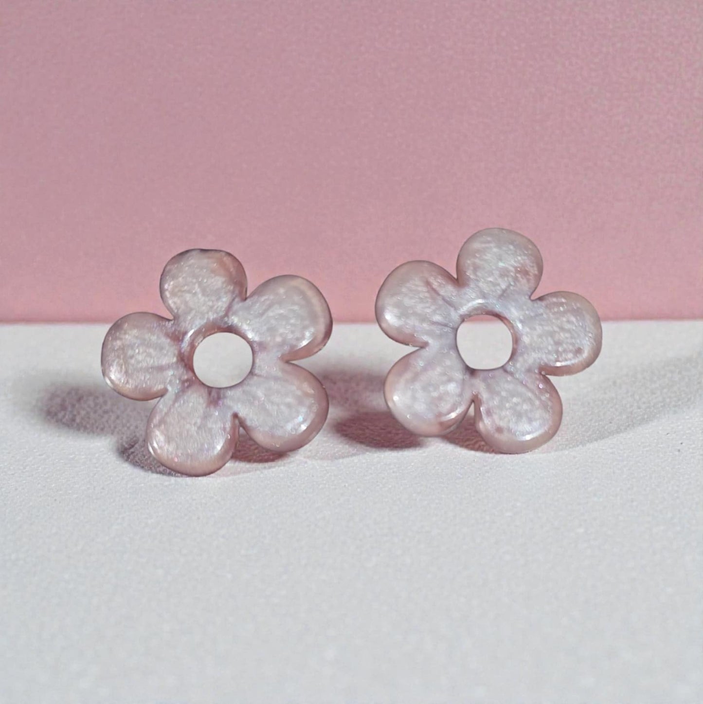 ZEPPLINE LED Earrings – Pearly pink glitter flower, sold without hoops