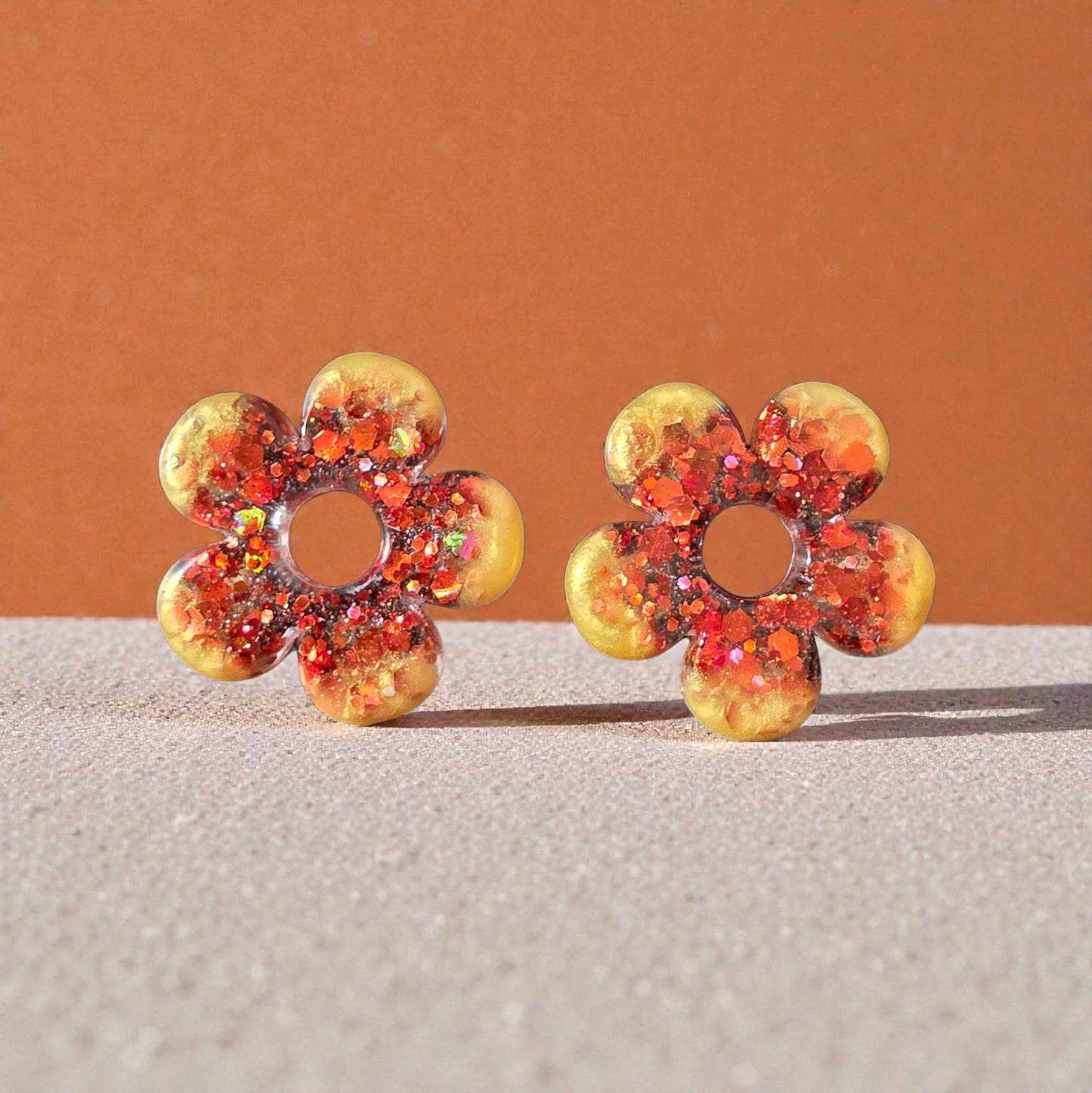 ZEPPLINE LED Earrings – Pink-orange glitter flower, sold without hoops