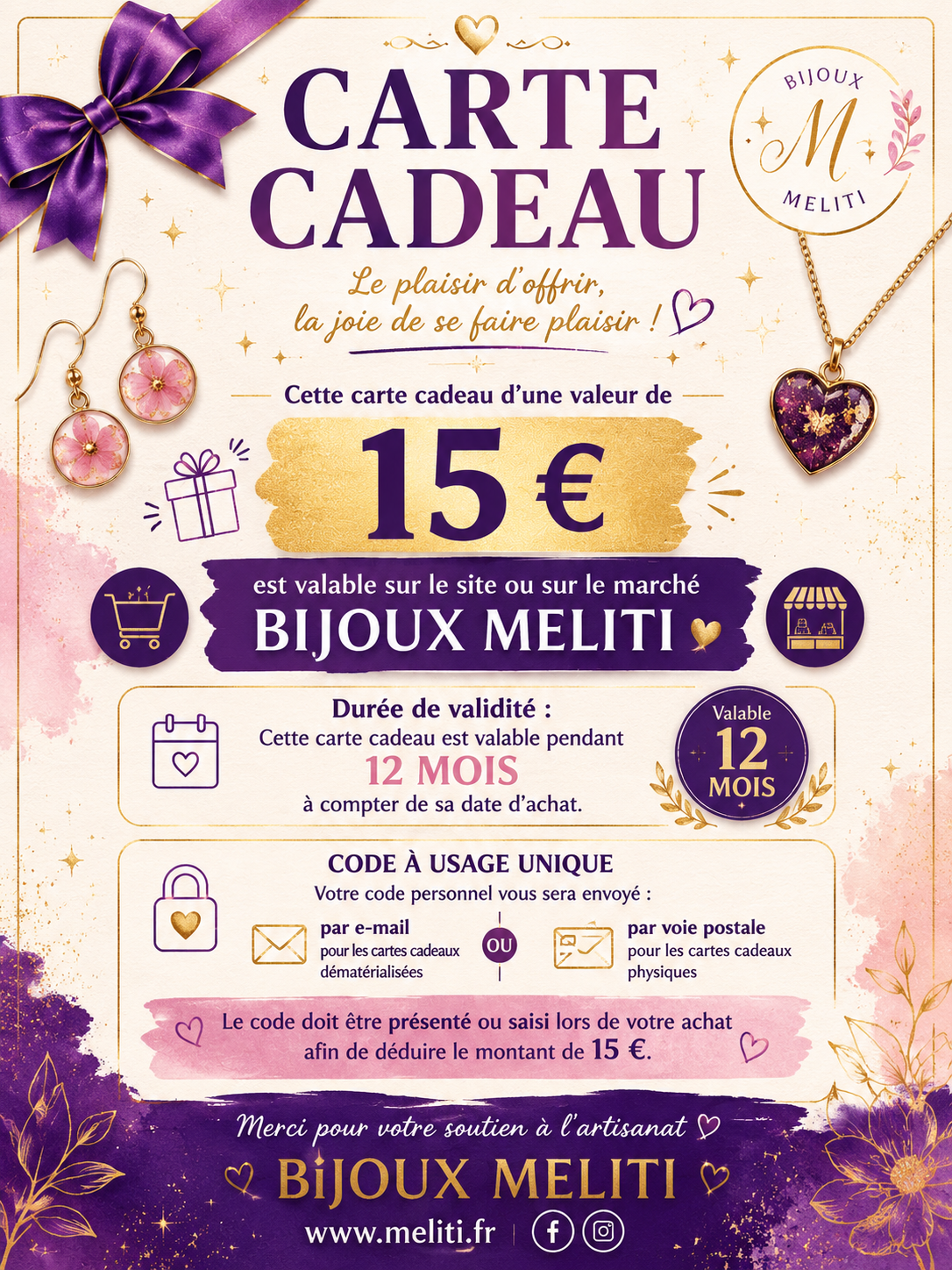 🎁 CARTE CADEAU – BIJOUX MÉLITI 🎁15€
