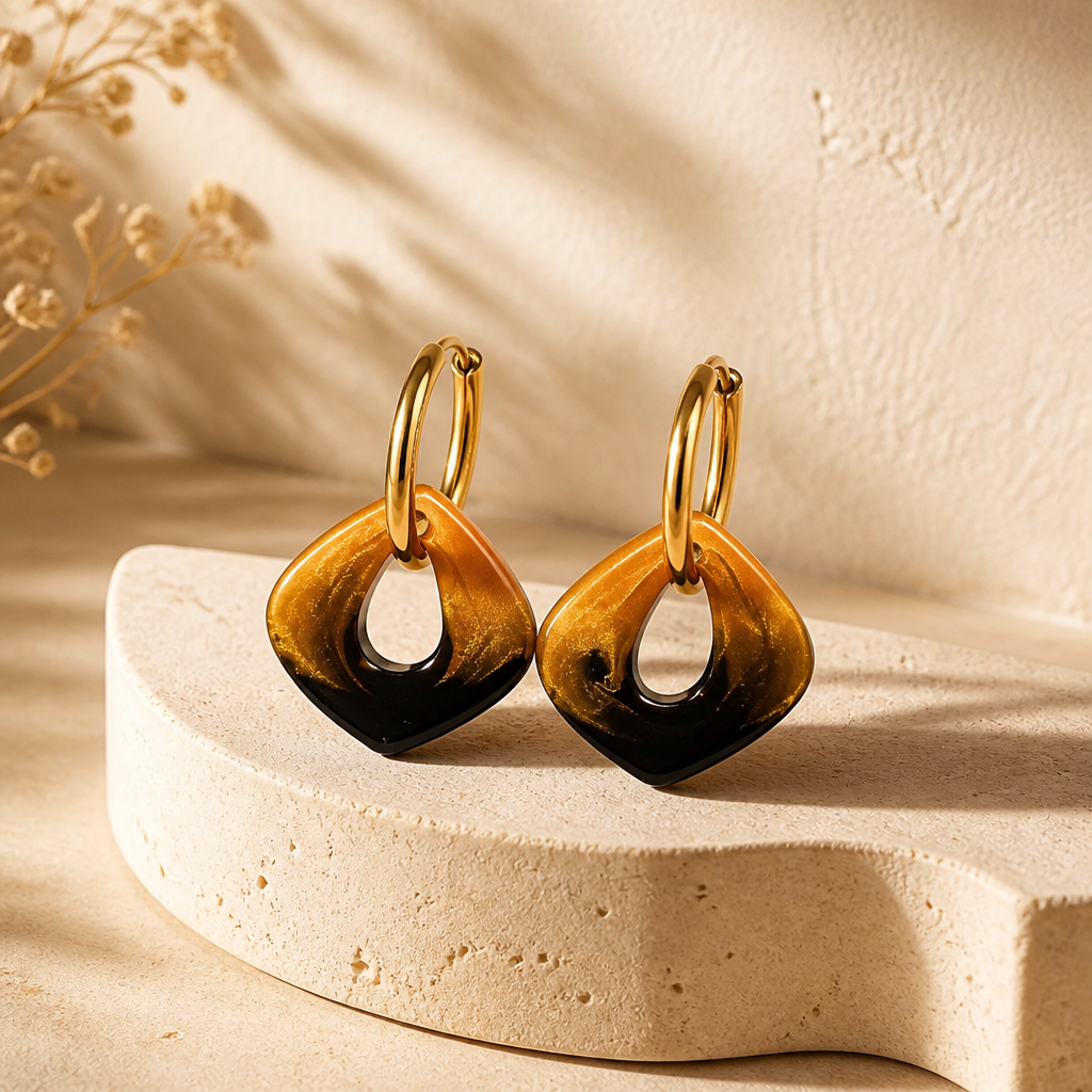 Boucles d’oreilles Noir & Ambre ✨