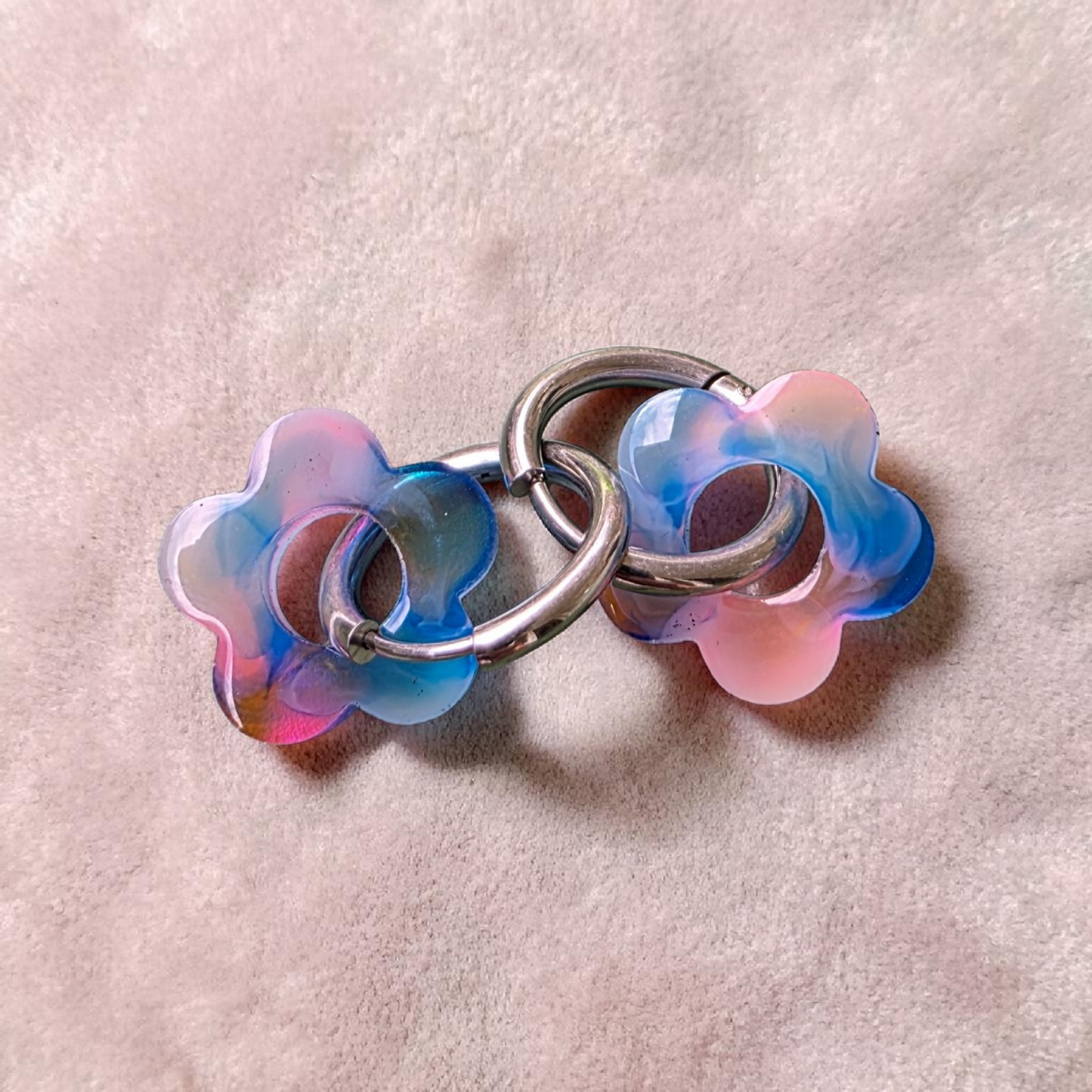 Pampilles florales pastel bleu rosé