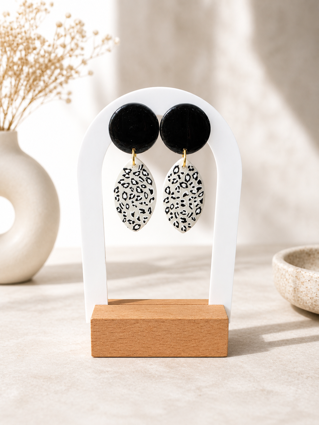 Boucles d’oreilles Léopard Noir & Blanc