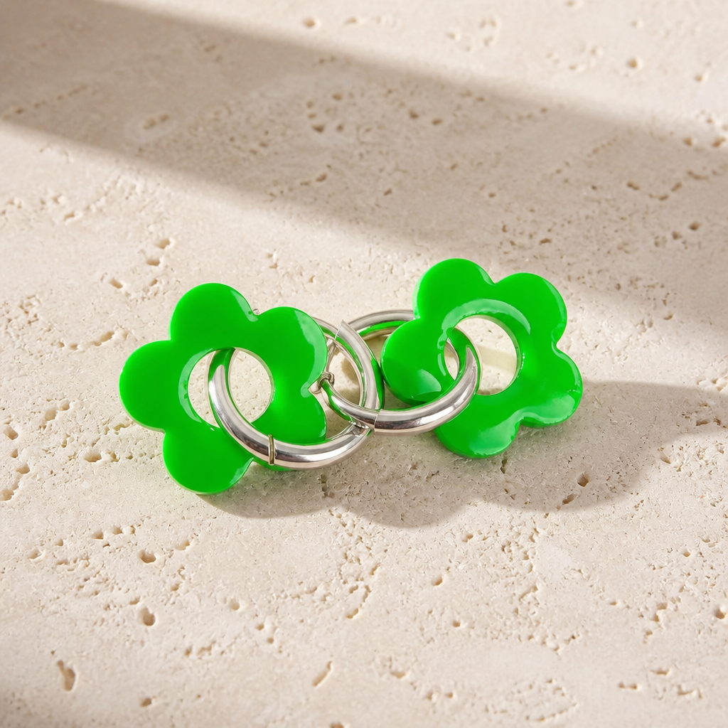 🌼 Boucles d'oreilles Flower – Vert Fluo