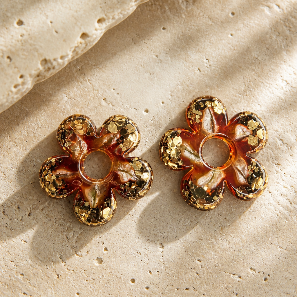 Boucles d'oreilles LED ZEPPLINE – Fleur ambrée aux éclats dorés, vendues sans anneaux