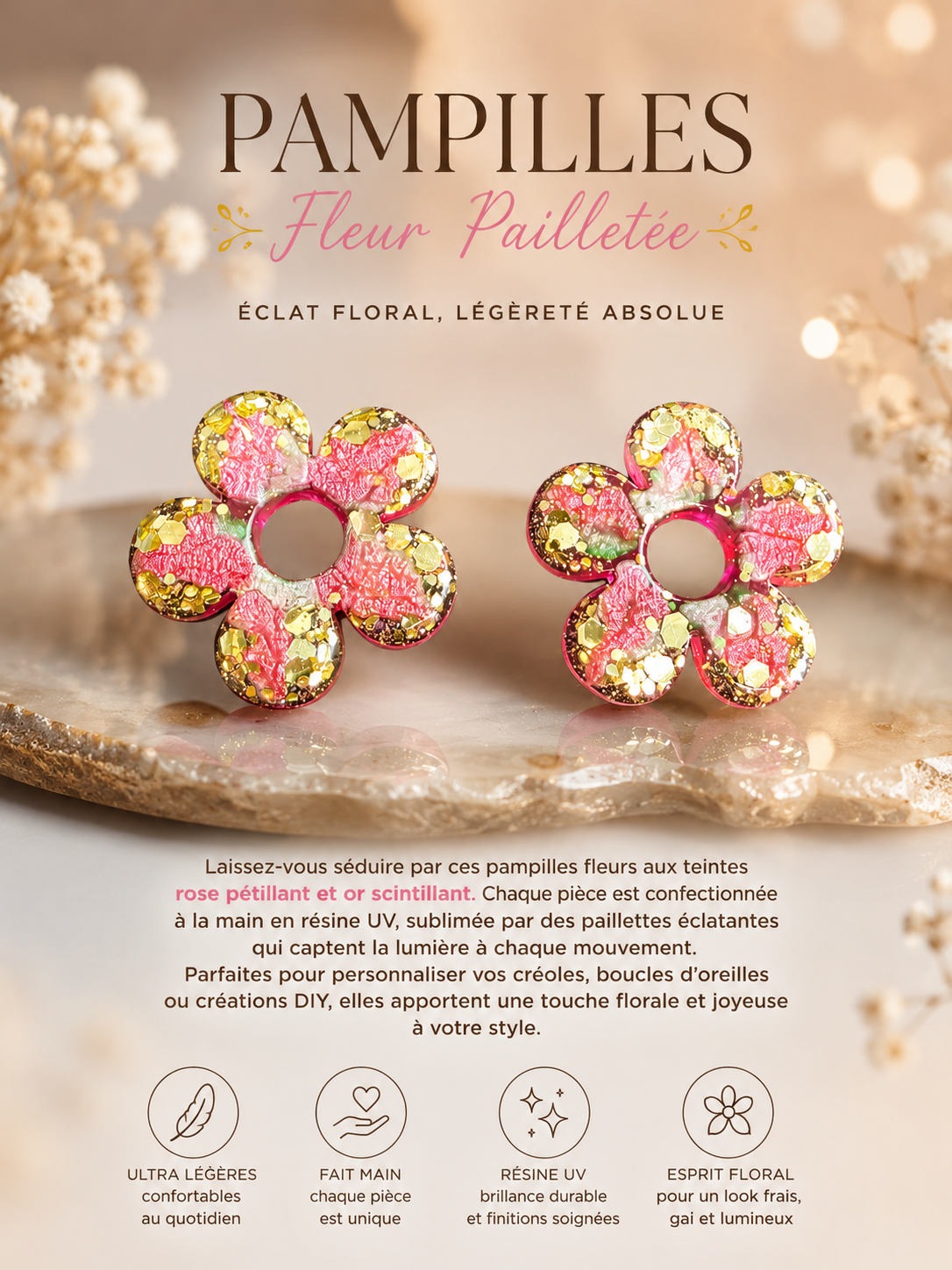 Boucles d'oreilles Fleur Pailletée – Pièce unique