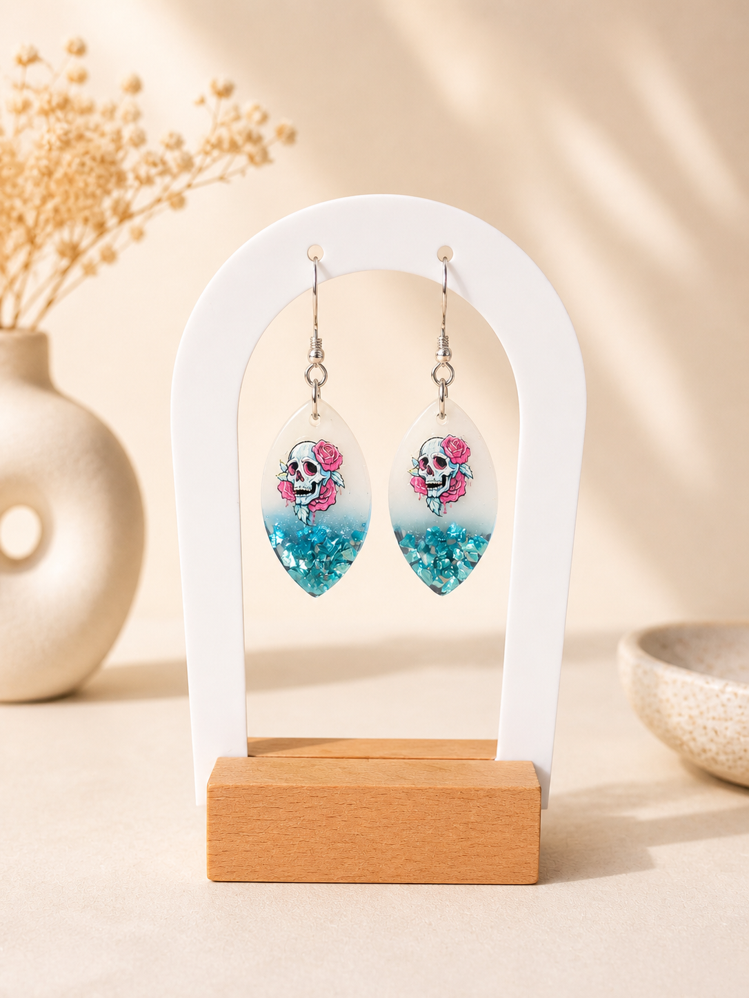 Boucles d’oreilles Crâne Fleuri Bleu