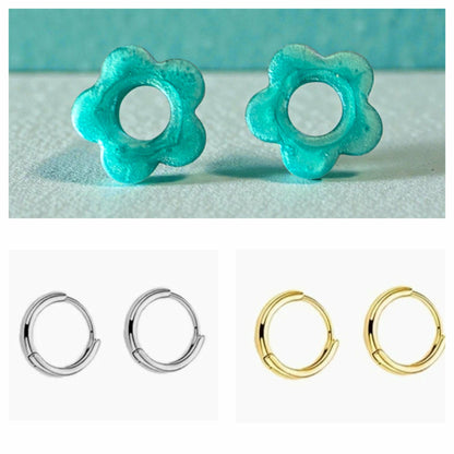 Boucles d’oreilles PAMPILLES – Fleur verte, vendues avec ou sans anneaux