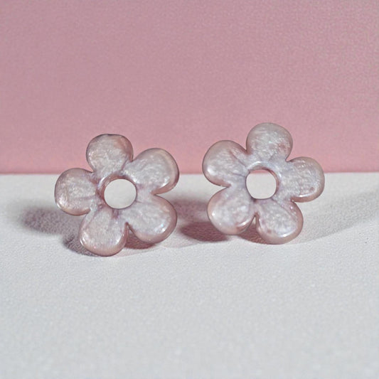 ZEPPLINE LED Earrings – Pearly pink glitter flower, sold without hoops