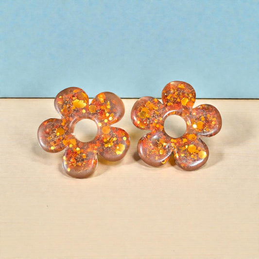 ZEPPLINE LED Earrings – Glittery orange flower, sold without hoops