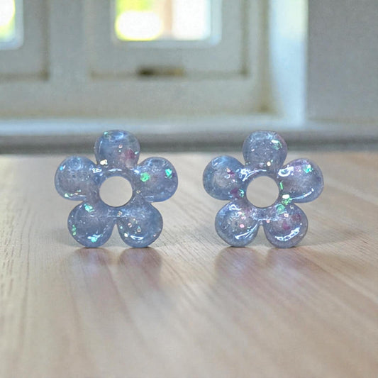 ZEPPLINE LED Earrings – Translucent glittery openwork flower, sold with or without rectangular hoops