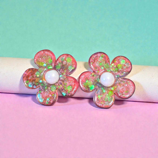 ZEPPLINE LED Earrings – Pink Glitter Flower, No Hoops