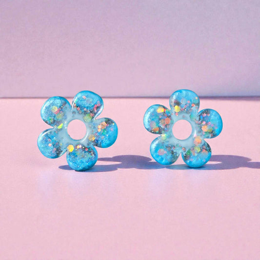 ZEPPLINE LED Earrings – Glittery Blue Flower, sold without hoops