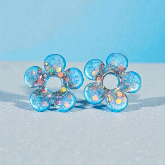 ZEPPLINE LED Earrings – Glittery Blue Flower, sold without hoops