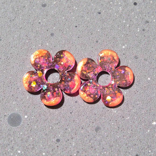 ZEPPLINE LED Earrings – Multicolored glittery orange flower, sold without hoops