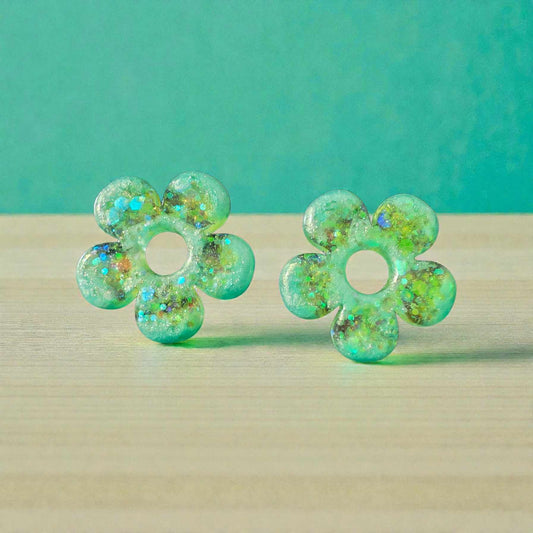 ZEPPLINE LED Earrings – Glittery Teal Flower, sold without hoops