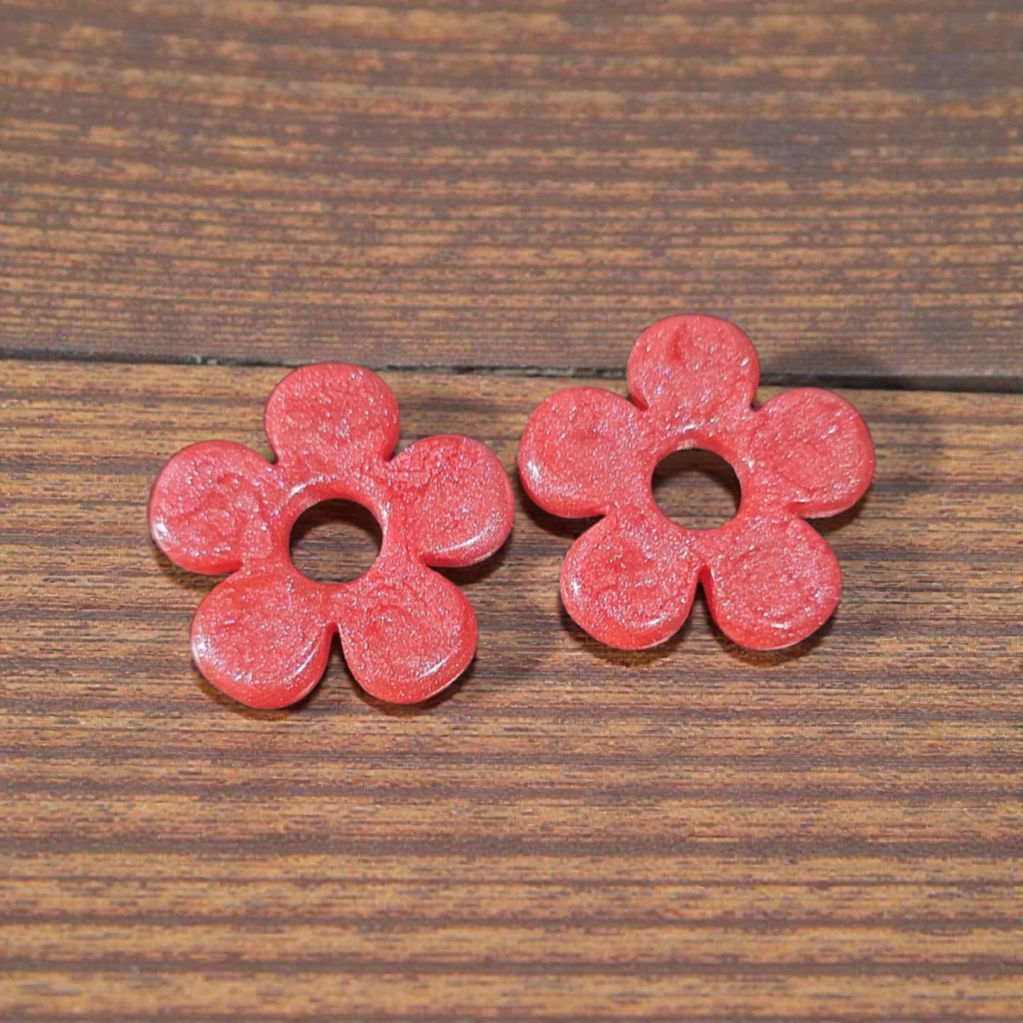 ZEPPLINE LED Earrings – Intense red glitter flower, sold without hoops