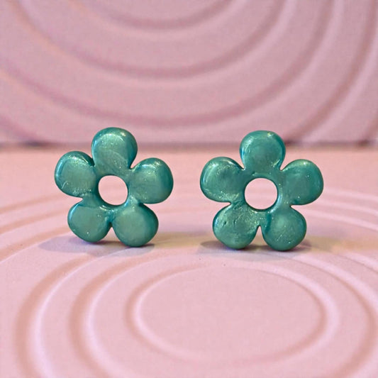 ZEPPLINE LED Earrings – Iridescent lagoon green openwork flower, sold with or without hoops