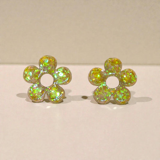 ZEPPLINE LED Earrings – Translucent glitter flower, sold with or without hoops