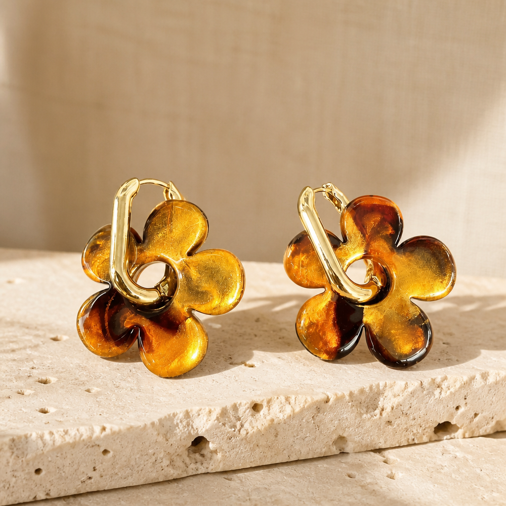 🌼 Pampilles Fleur Ambre & Écaille