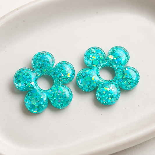 🌸 Pampilles Fleur Turquoise Pailletée