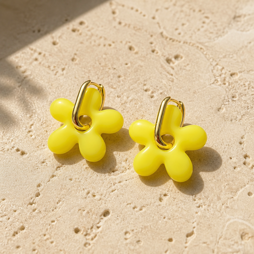 💛 Boucles d’oreilles GLOW FLOWER – Jaune & Doré