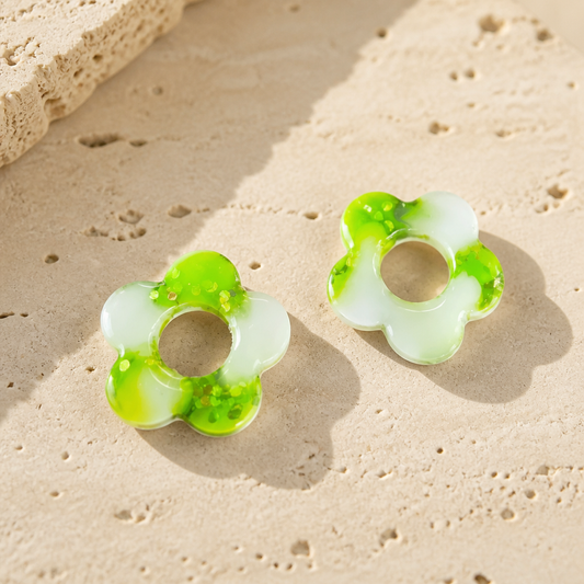 🌼 Pampilles Fleur – Vert acidulé & blanc