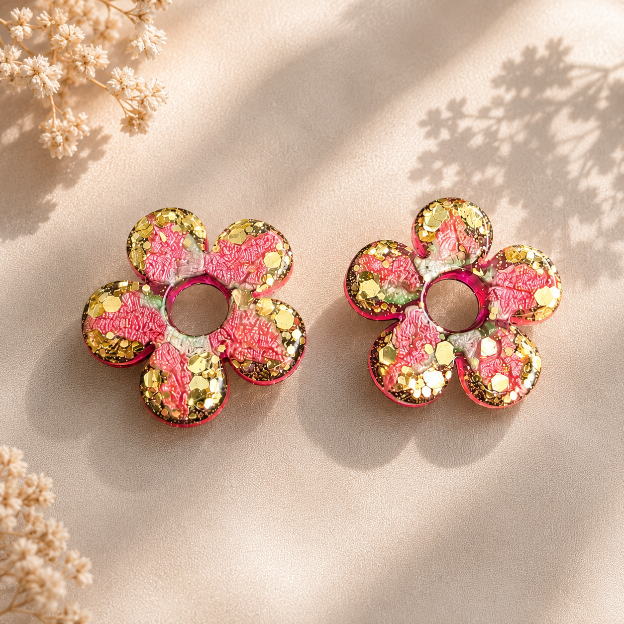 Boucles d'oreilles Fleur Pailletée – Pièce unique