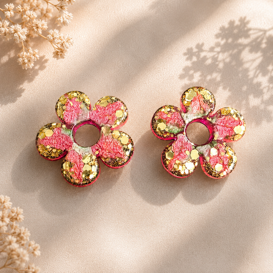 Boucles d'oreilles Fleur Pailletée – Pièce unique
