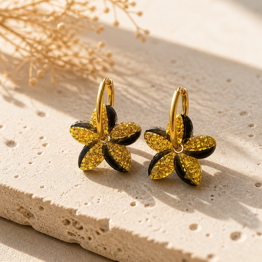 Boucles d’oreilles Fleur Noir & Or