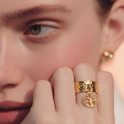 Bague Arbre de Vie – Acier inoxydable doré