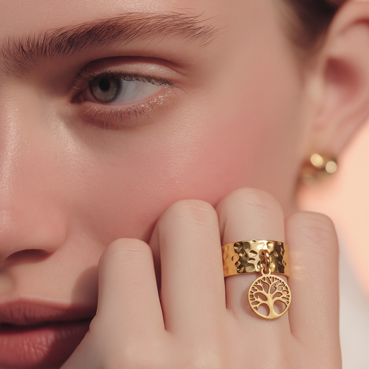 Bague Arbre de Vie – Acier inoxydable doré