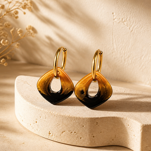 Boucles d’oreilles Noir & Ambre ✨