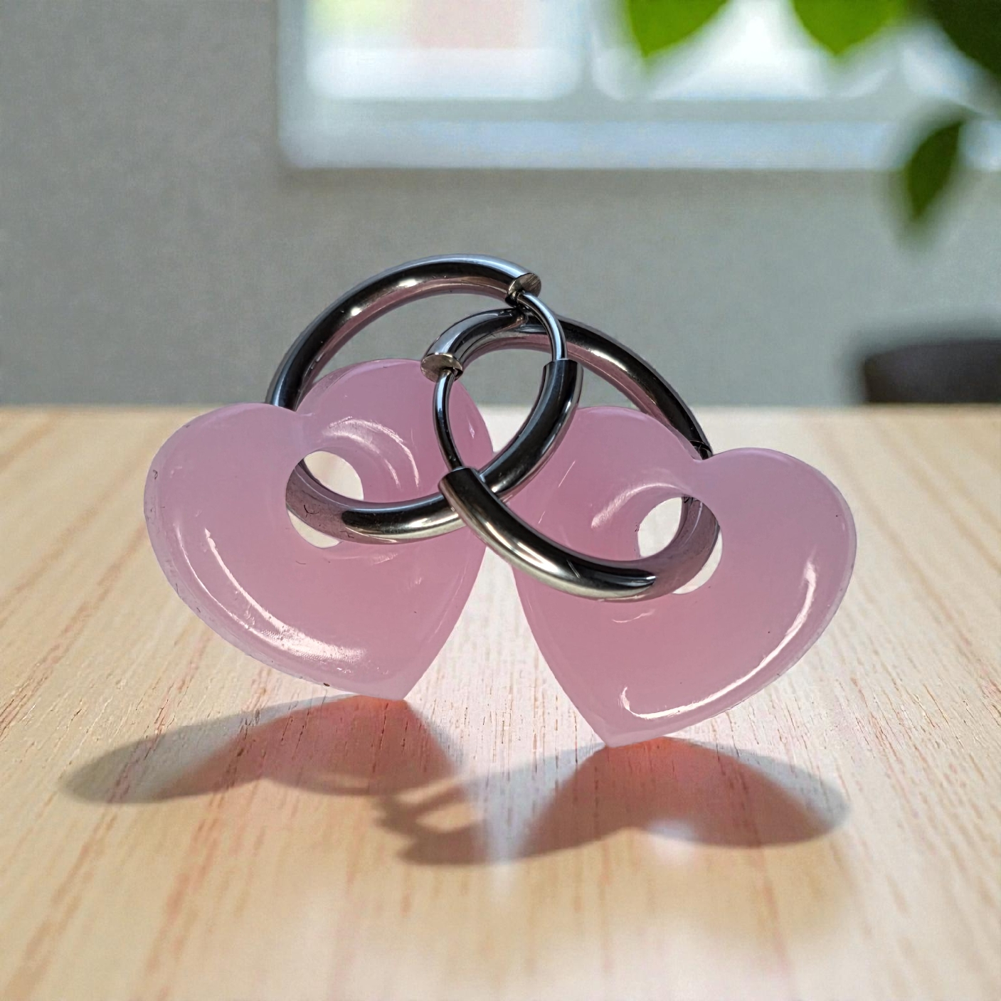 HEART CHARM – Soft pink resin on a silver ring