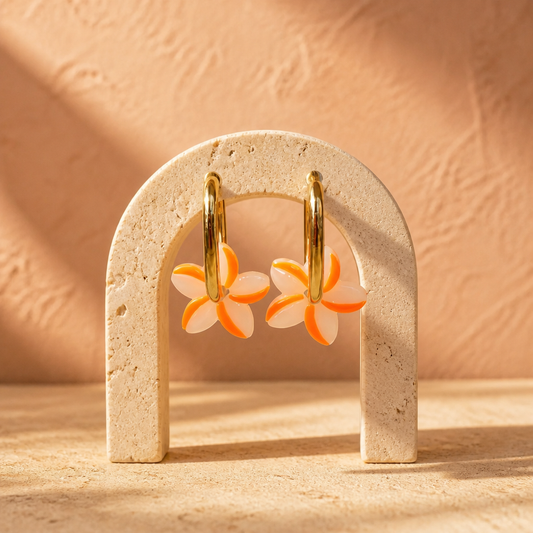 Boucles d’oreilles Fleur de Tiaré Orange & Nacrés