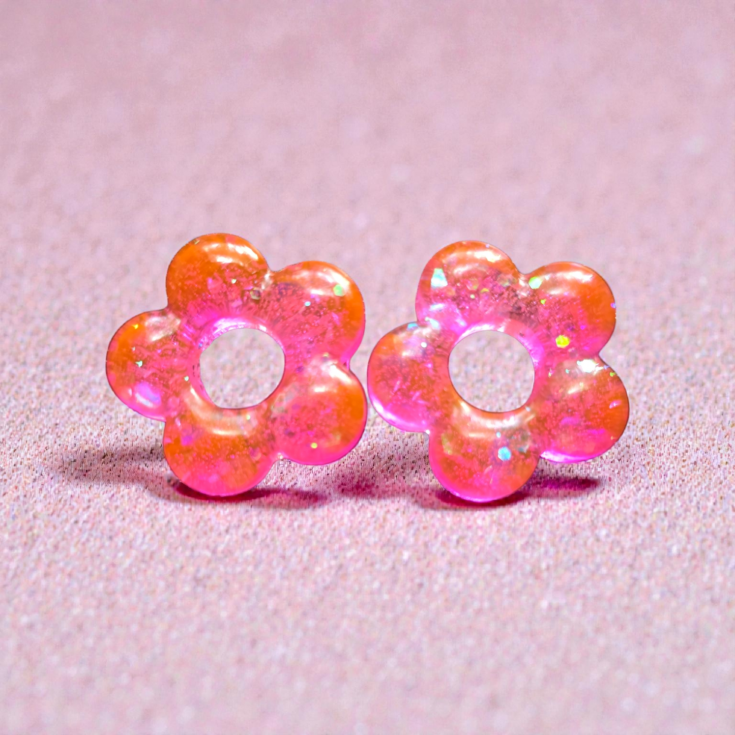 POP FLOWER – Pink and orange glitter resin