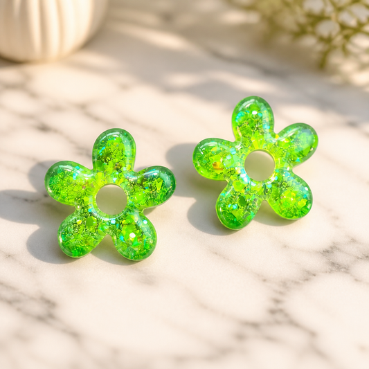 💚 GLOW FLOWER – Vert acidulé pailleté
