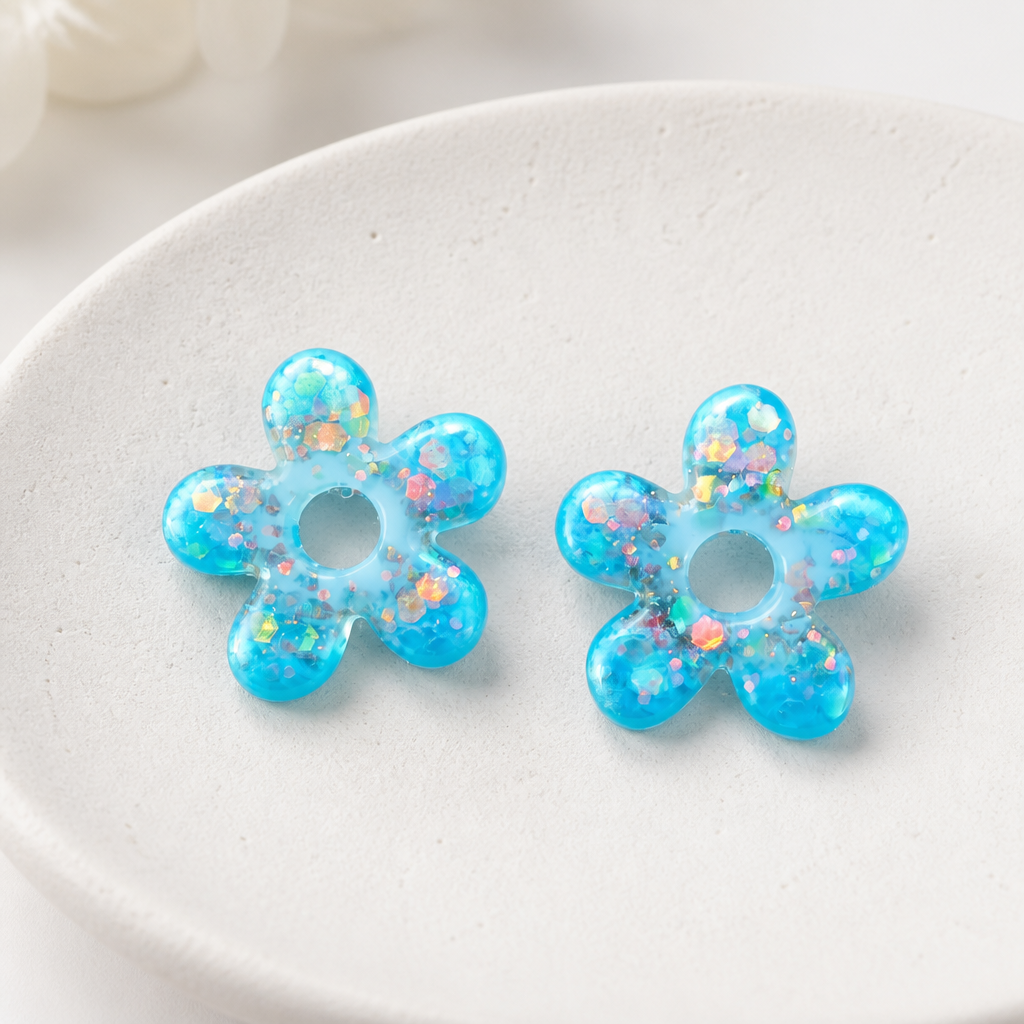 💙 GLOW FLOWER – Bleu turquoise pailleté
