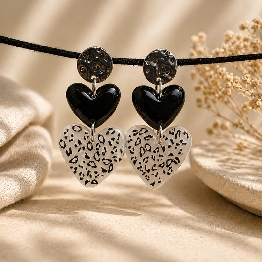 Boucles d’oreilles cœur noir & motif léopard – BiJOUX MELITI