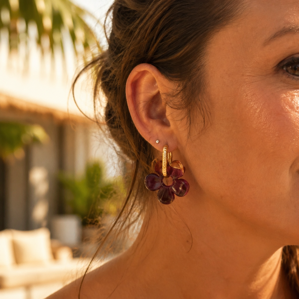 🌸 Boucles d’oreilles LED ZEPPLINE – Prune & éclats dorés