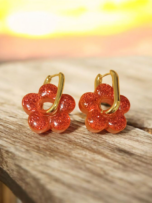 Boucles d’oreilles “Fleur rouge paillette –