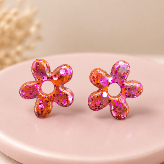 🧡💖 GLOW FLOWER – Orange & Rose pailleté
